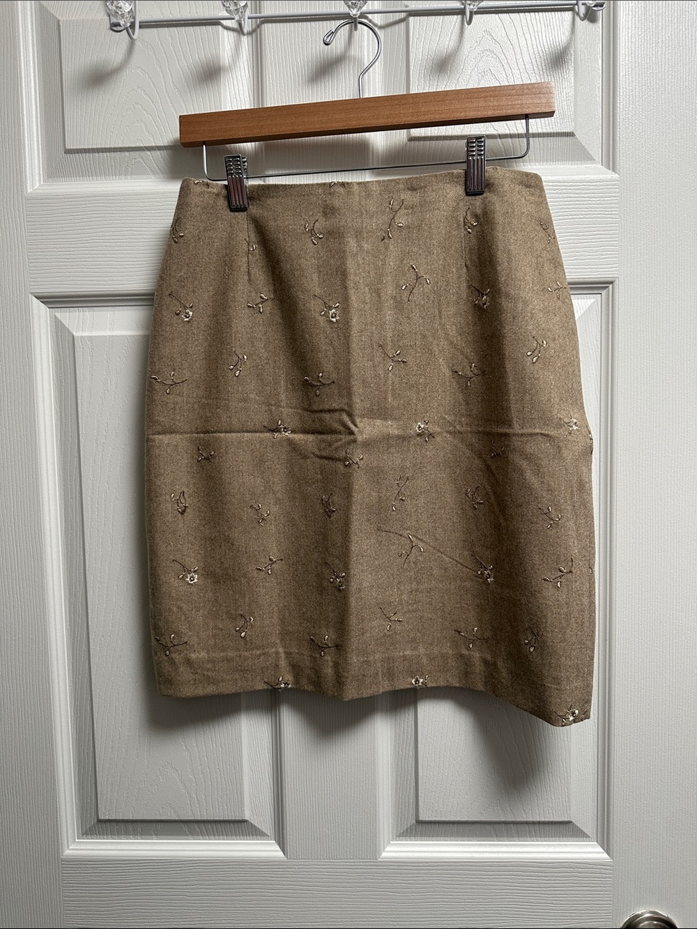 Embroidered Camel Pencil Skirt